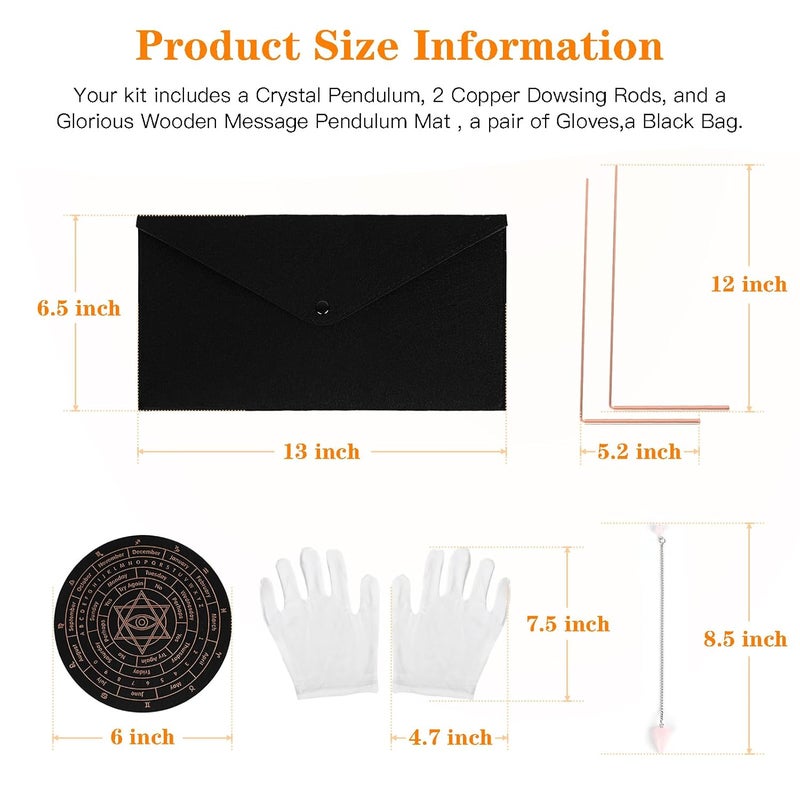 Mardili 99.9% Pure Copper Dowsing Rods Kit- 2PCS 11.8 * 5.12 Inch Divining Rods+Gift Bag+Gloves for Water Divining Witching, Energy Healing, Paranormal, Ghost Hunting, Gold, Yes No Questions (Black) - Image 3